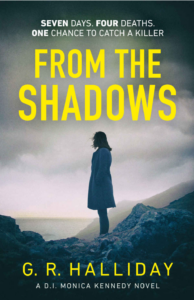 Buchcover von From the Shadows, die englische Originalfassung von Die Toten von Inverness - eine Frauengestalt mit Highland-Landschaft als Hintergrund